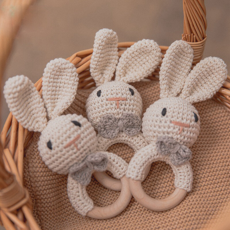 Grzechotka dla dzieci szydełka Amigurumi Bunny grzechotka dzwon noworodka Knitting Gym zabawki edukacyjne gryzak dziecko mobilne grzechotka 0-12 miesięcy