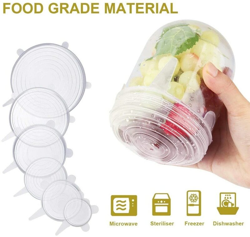 Tapas para cocina de silicona, cubiertas elásticas reutilizables para envolver comida hermética, mantener el bol sellado fresco