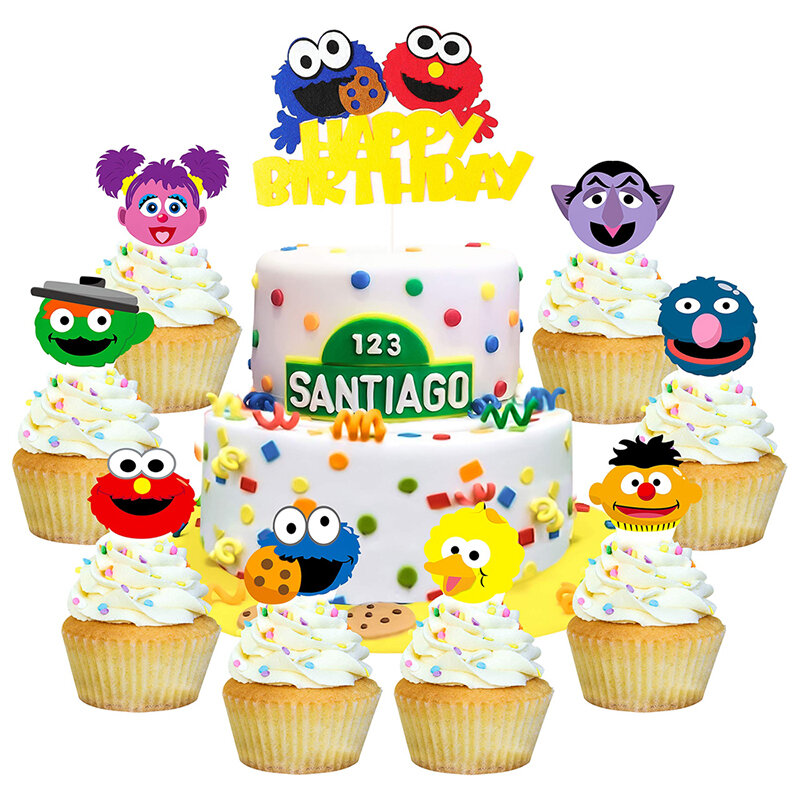 Sesame Inspirado Bolo e Cupcake Toppers, Feliz Aniversário, Fontes do partido do tema, Decoração do bolo para crianças, 49pcs