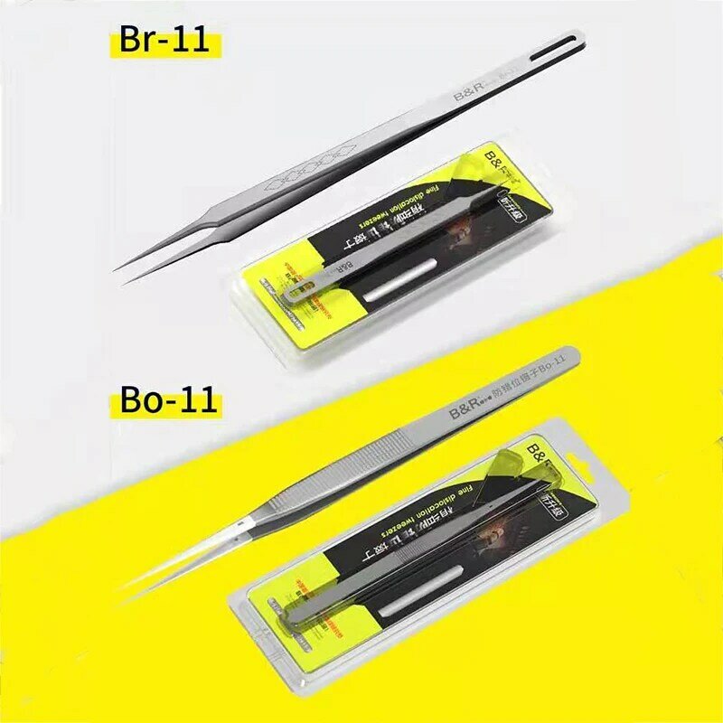 B&R BO-11 BR-11 Anti-slip And Anti-Dislocation Tweezers To Pick Up Small Parts Stainless Steel Fine-Pointed Anti-Static Tweezers