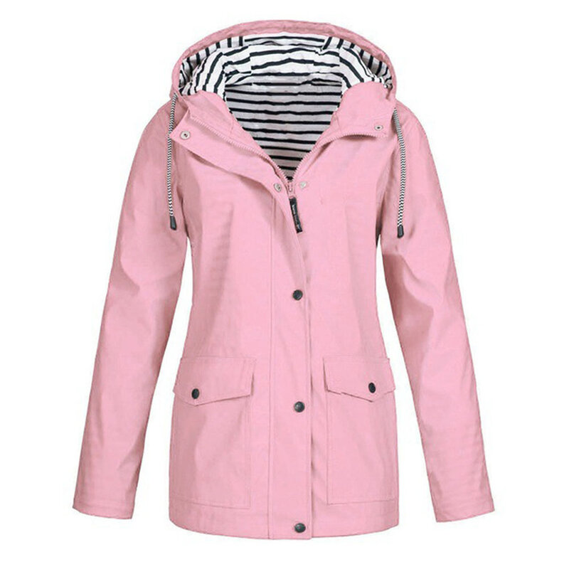 M-5XL, модная женская однотонная куртка на молнии с капюшоном и длинным рукавом, куртка для дождливой погоды из смесового хлопка, зимнее пальт...