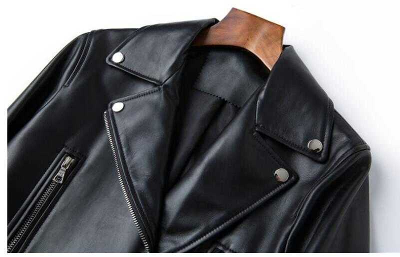 女性の本革のジャケット100%,本物のシープスキン,オム,ベーシックなオートバイの服,大きなコート