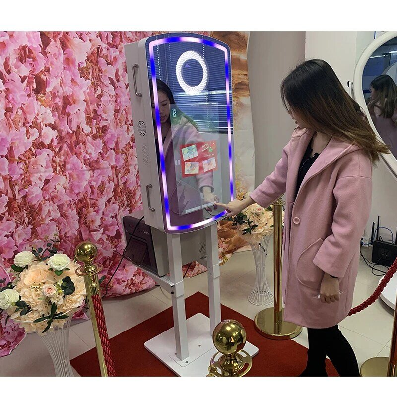 Wedding digital machine equipment magic mirror photo booth led frame kiosk with printer and camera