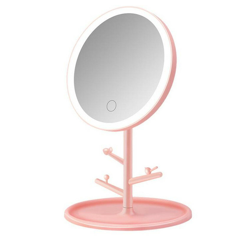 Pink LED Makeup Mirror With Light Makeup Lamp With Storage Desktop Rotating Mirror Cosmetic Mirrors USB Charging Dropshipping 20