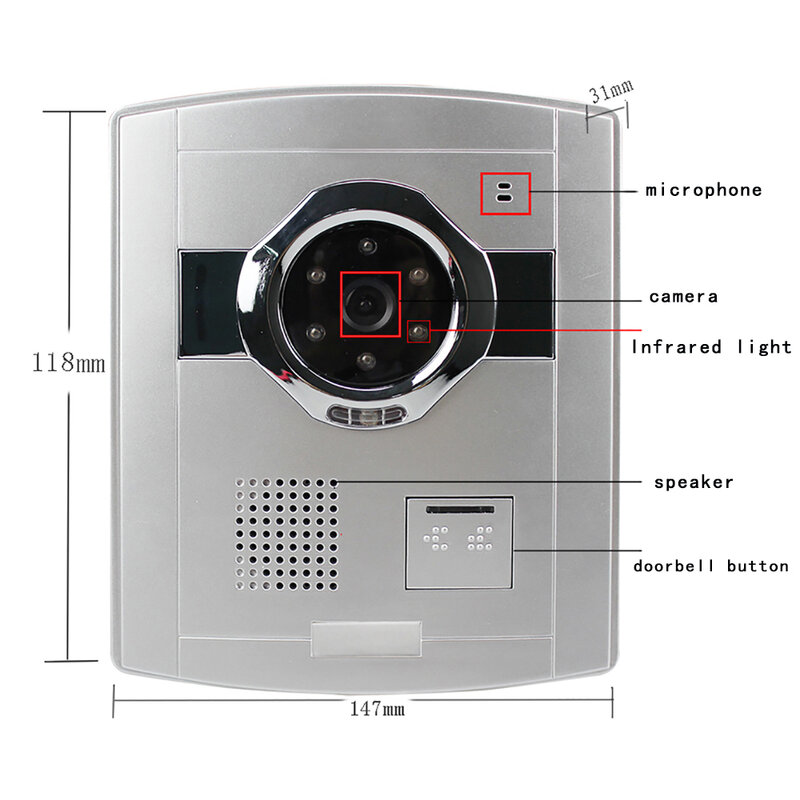7 inch Visual Doorbell Rainproof Camera Two-way Audio Door Phone Visual villa Intercom Building Intercom