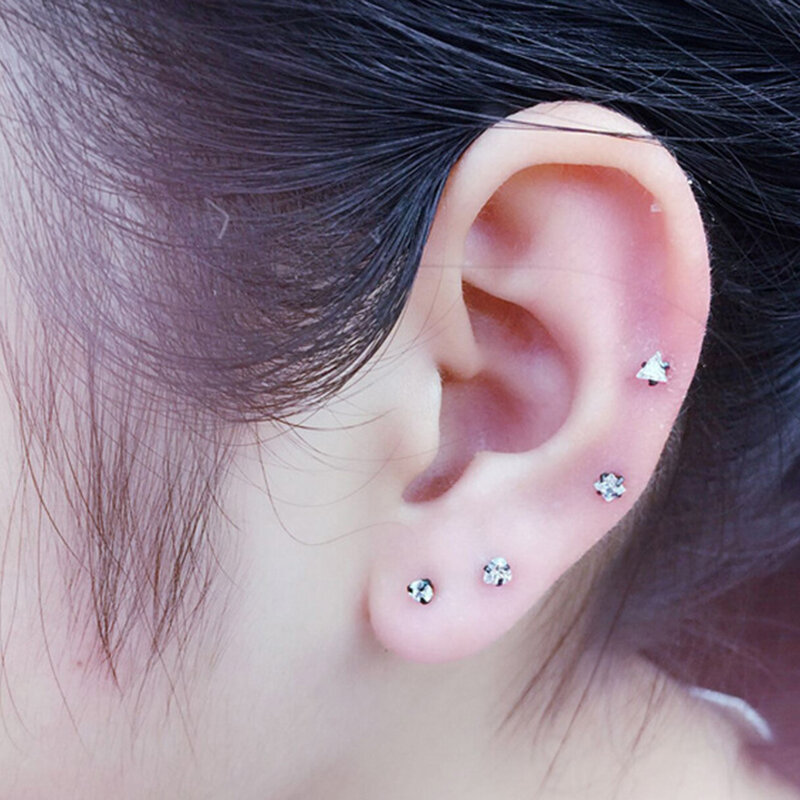 Médico Aço Inoxidável Cristal Zircão Ear Studs para Mulheres e Homens, 4 Prong Tragus Cartilagem Piercing Jóias, 1 Pc