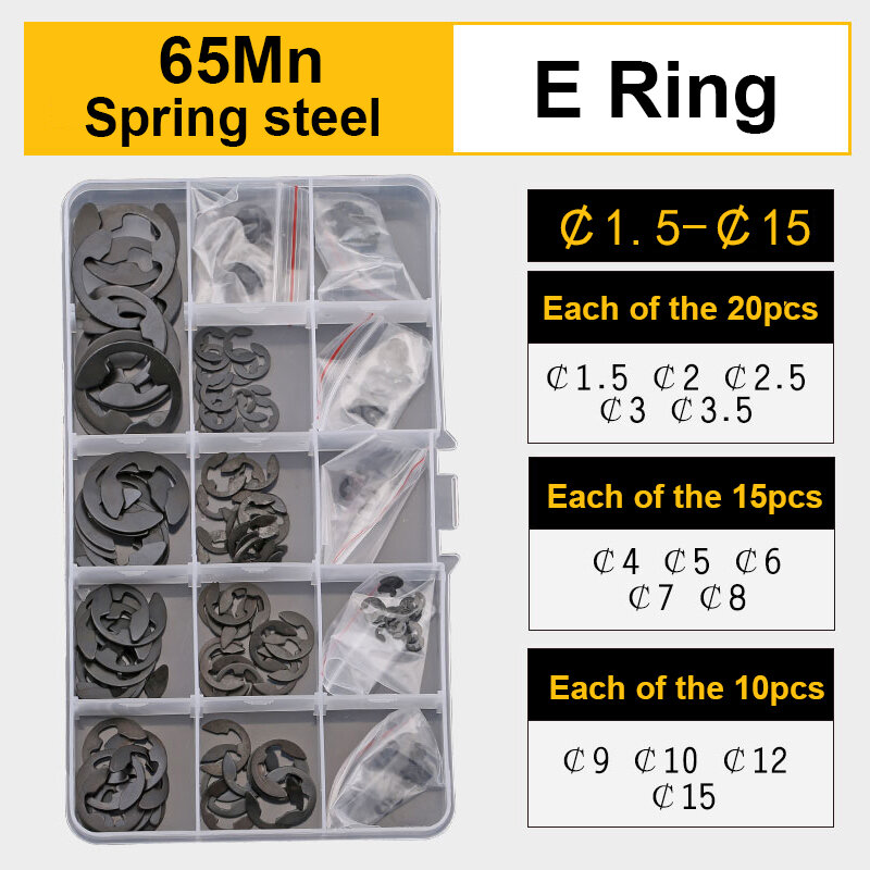 Juego de combinación de anillo E para agujeros, arandela dividida de resorte de abrazadera tipo C, Alicates de anillo tipo E