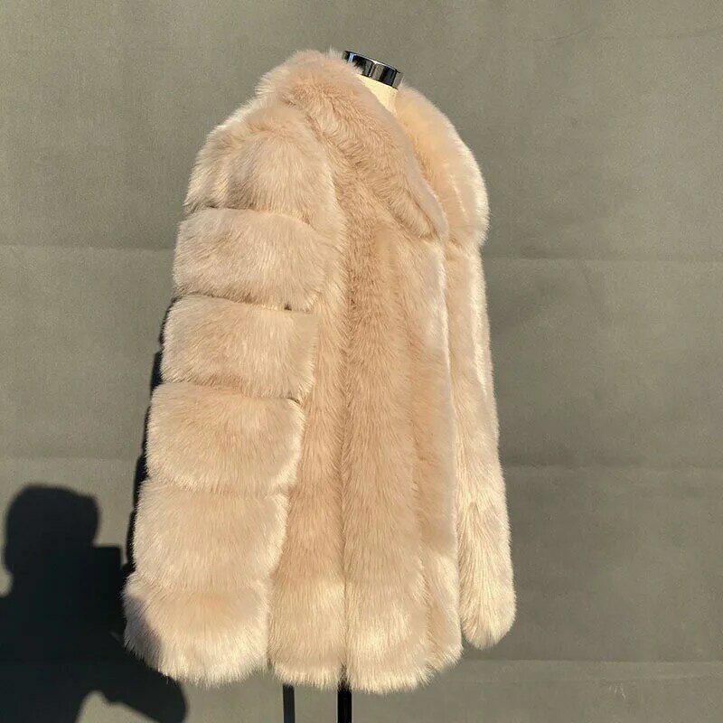 Super grosso inverno quente novo casaco de pele de raposa falso feminino imitação de pele de raposa outerwear falso pele mulher jaqueta moda luxo lapela