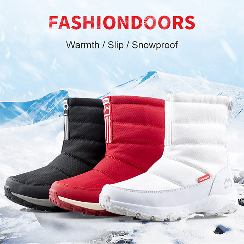 Buty damskie zimowe antypoślizgowe wodoodporne kostki zimowe damskie platformy zimowe buty z grubym futrem Botas Mujer zakolanówki