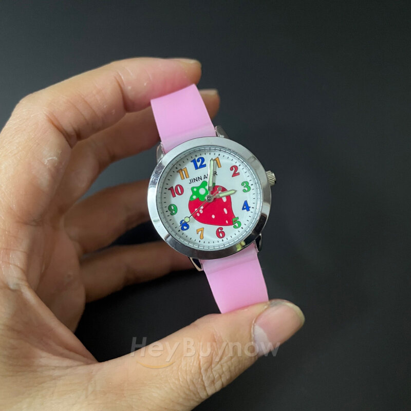 Reloj de cuarzo de silicona con dibujos de fresa rosa, reloj deportivo informal para chicas, pulsera de amor, 2022