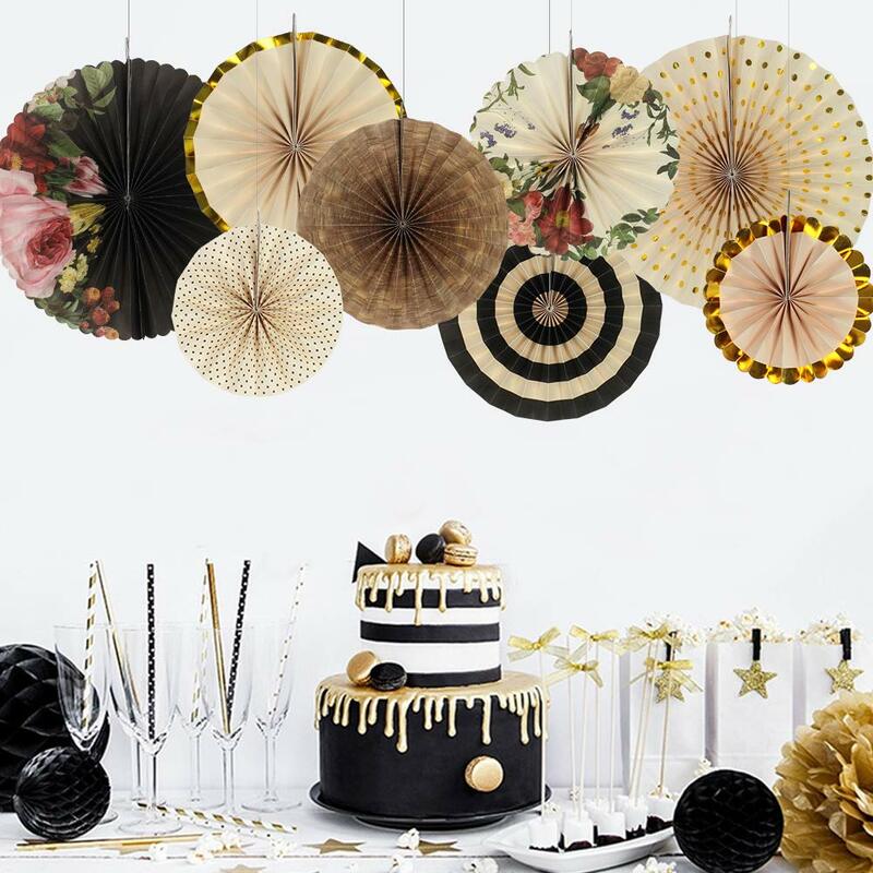 Papel de seda vintage com impressão chinesa, 8 espaços, pendurado em leques, flores, artesanato para festa de aniversário, casamento, chá de bebê, decoração