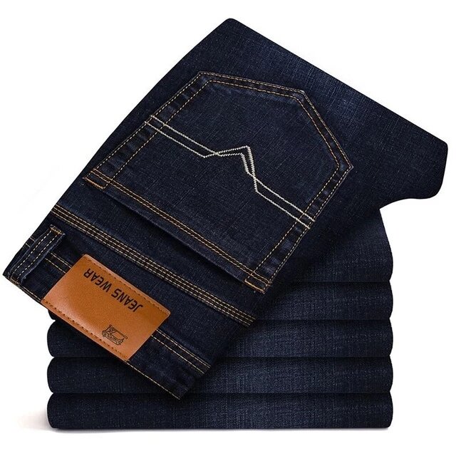 Новинка 2023, мужские облегающие прямые джинсы в деловом стиле, модные классические черные и синие мужские Стрейчевые повседневные джинсовые брюки большого размера