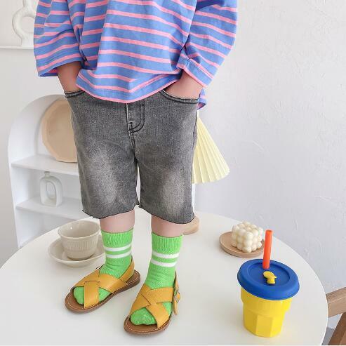 Calcetines de barra paralela a rayas para niños, medias de malla de caramelo, primavera y verano, 1 a 8 años, 4 pares