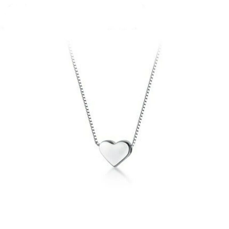Collier pendentif en forme de coeur lisse minimaliste pour femme, argent regardé 925, breloque mignonne, mode