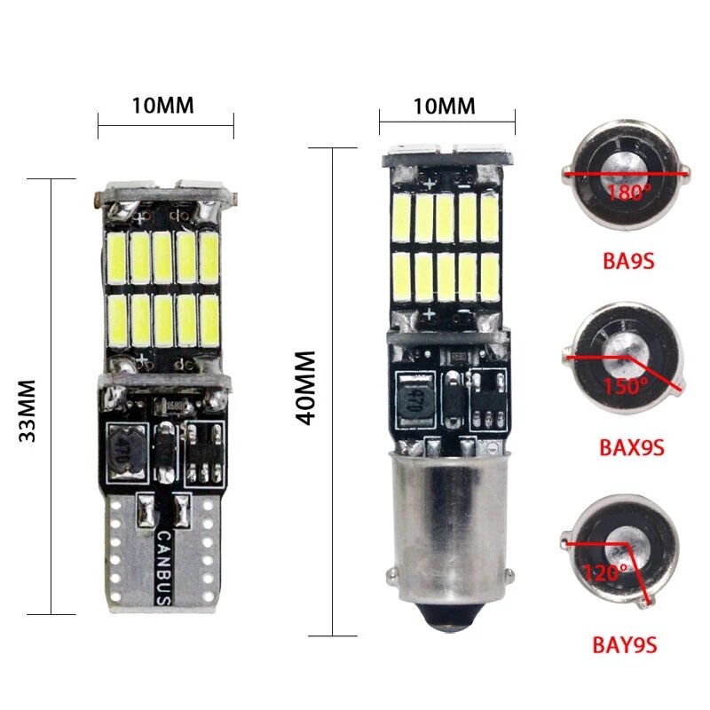 1PC CANBUS BA9S BAX9S BAY9S H21W T4W H6W W5W LED T10 LED 4014 26 LED ด้านข้าง Wedge ภายในสัญญาณ12V สีขาว
