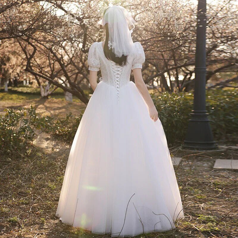 Женское свадебное платье трапециевидной формы, белое фатиновое длинное платье во французском стиле, бальное платье для вечерние ринки, 2021