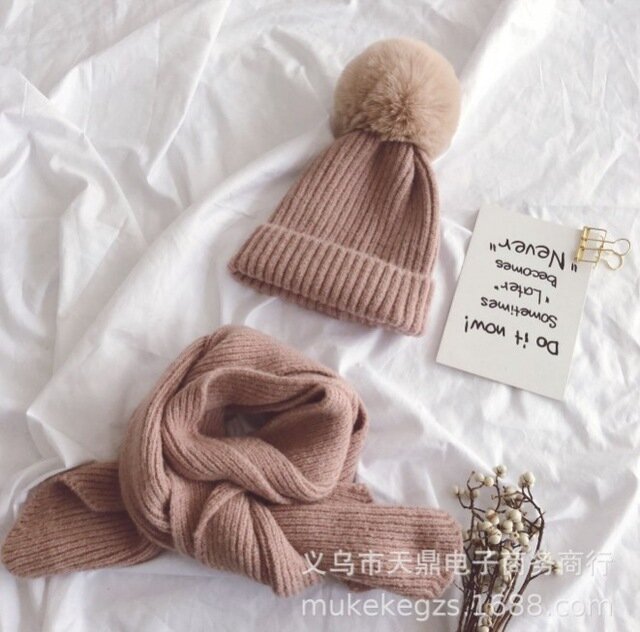 Fashion Cotton Baby knit Hat Scarf Autumn Winter Children Scarf-collar Boys Girls Warm Beanies Caps Scarf Sets