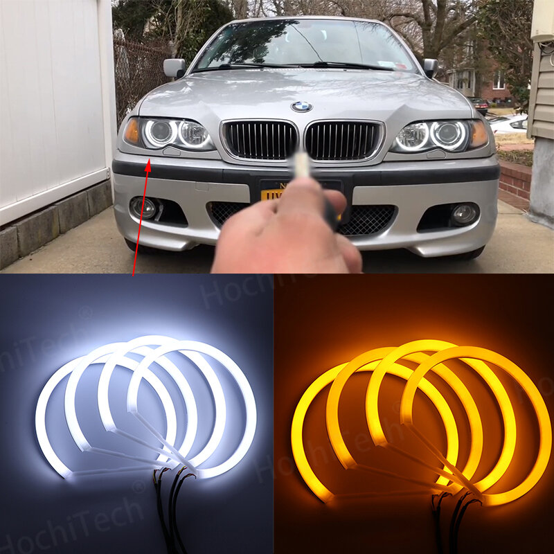 White & Amber Dual color Cotton LED Angel eyes kit halo ring DRL for BMW 3 series E46 sedan touring wagon coupe compact 1998-05