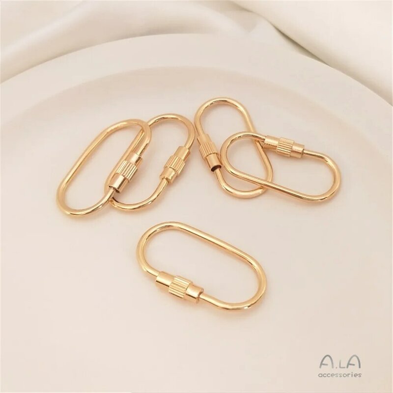14K Gold-plated Copper Plated Genuine Gold Oval Screw Buckle Handcrafted DIY Keychain Buckle Chain Buckle Decorative Accessories