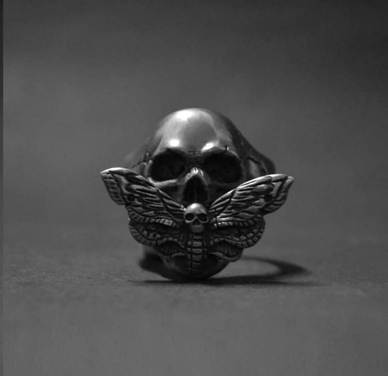 Onlysda-anillo de acero inoxidable con diseño de calavera y mariposa para hombre, Joyería Moderna con detalle fino para moño, Punk, regalo de Halloween
