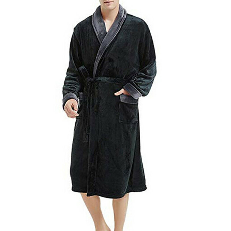 Mantel mandi pria, jubah mandi flanel pria lengan panjang, pakaian rumah musim dingin 2021