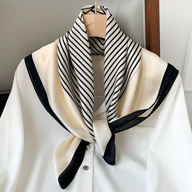 正方形の格子縞の絹のスカーフ、サテンネクタイバンド、ソフトヒジャーブ、仕事のため女性ヘッドスカーフ、高級ブランド、新、2021