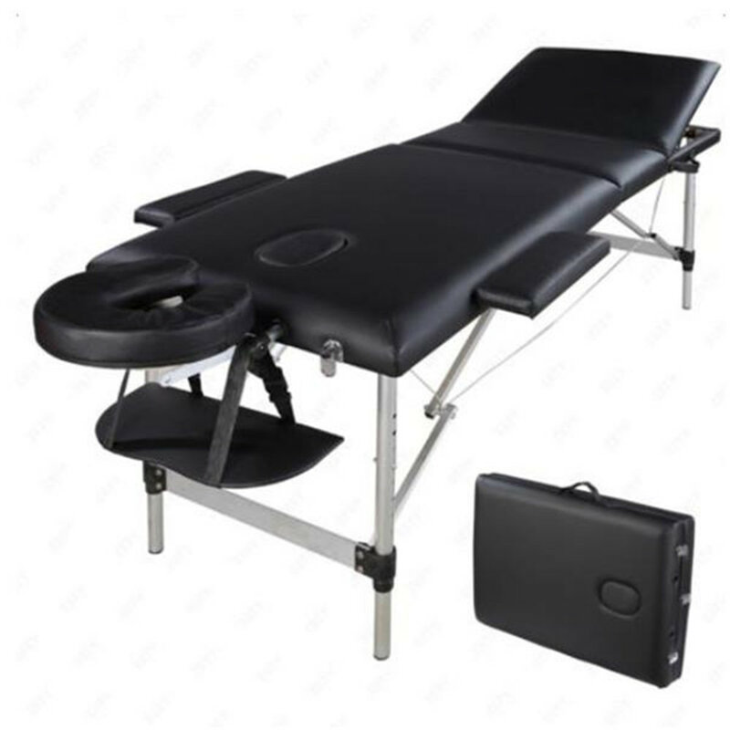 186cm*60cm*63cm Beauty Bed Spa Tatto 3 Sections Folding Aluminum Tube SPA Bodybuilding Massage Table Black Beauty Table Salon