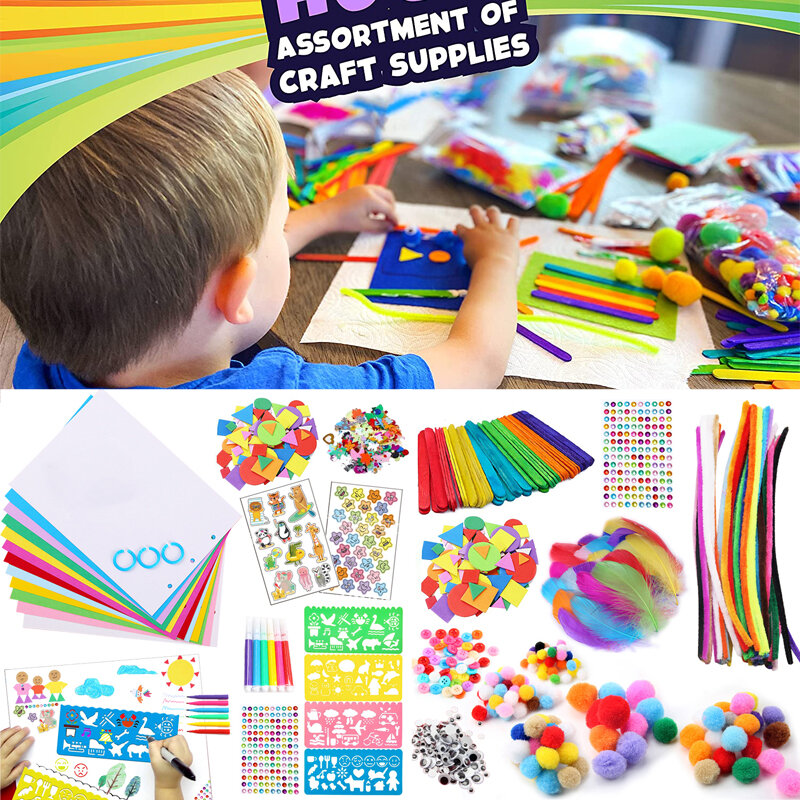 Warna-warni Pipa Pembersih Kerajinan Kit Boneka Es Loli Tongkat Pompom Stiker DIY Perlengkapan Seni Anak-anak Anak-anak Montessori Mainan Pendidikan