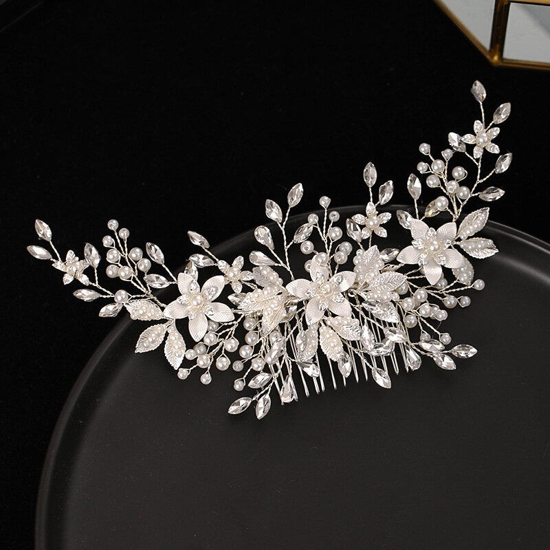 Colore argento fiore perle pettini per capelli forcine clip strass copricapo sposa Noiva accessori per capelli da sposa fasce