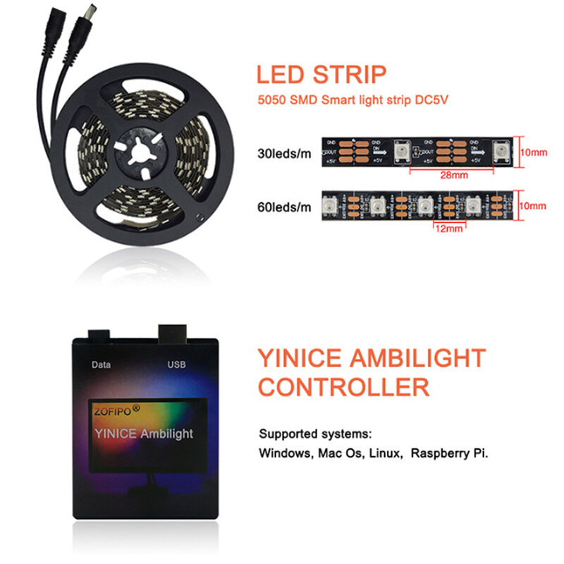 5V WS2812B USB Светодиодные ленты светильник 5050 RGB Мечта Цвет комплект для HDTV настольных ПК Экран фон светильник ing, 1 м, 2 м, 3,0 м и формирующая листы ...