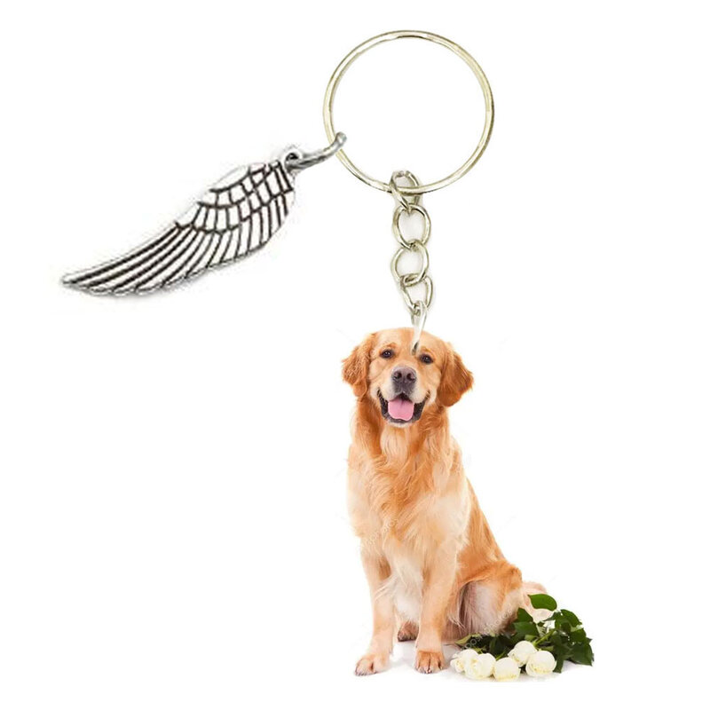 Baby Dog Acrylic Golden Retriever Keyring With Wing Fashion Keychains Mens Car Key Chain Ring Gift for Women Love Animal Miss U