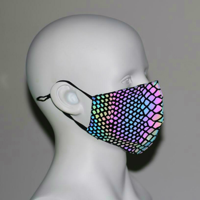Декоративная Светоотражающая Радужная маска для лица, двухслойная, модный принт, хип-хоп, с регулируемыми ремнями