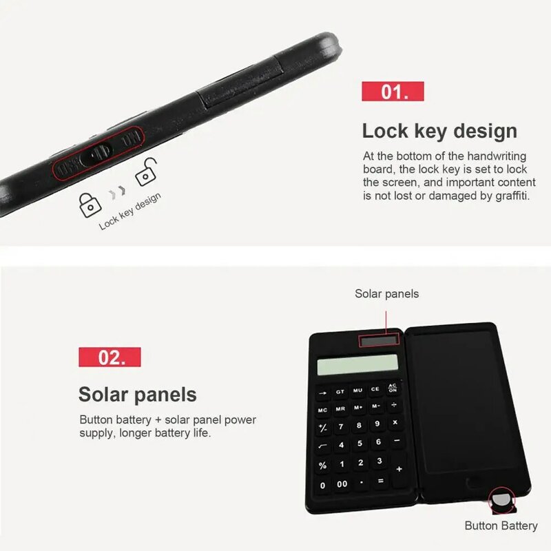 Calculator Digital Writing Tablet Long Standby Time Ultra-thin Solar Scientific Calculator Foldable LCD Drawing Pad for Office