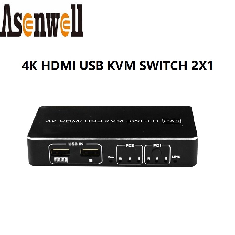 Простой KVM-переключатель 2x1 HDMI2.0 UHD, переключатель, сплиттер 2 в 1, выход 4K 60 Гц, USB для ПК, монитора, клавиатуры, мыши, принтера