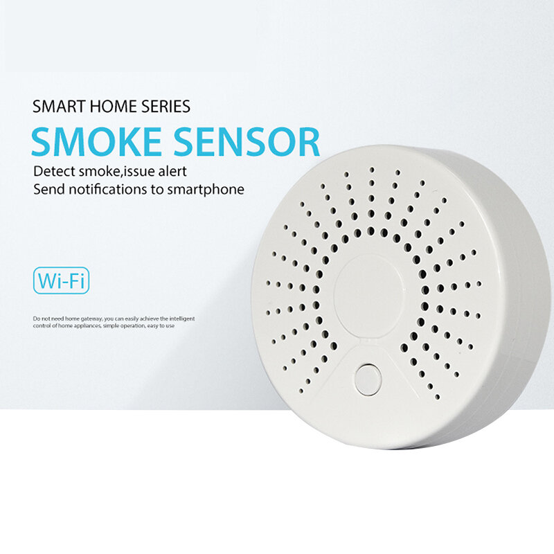 AMS-Smart Wireless Wifi Smoke Detector Alarm Sensor Battery Powered APP Remote Control Notification Alerts
