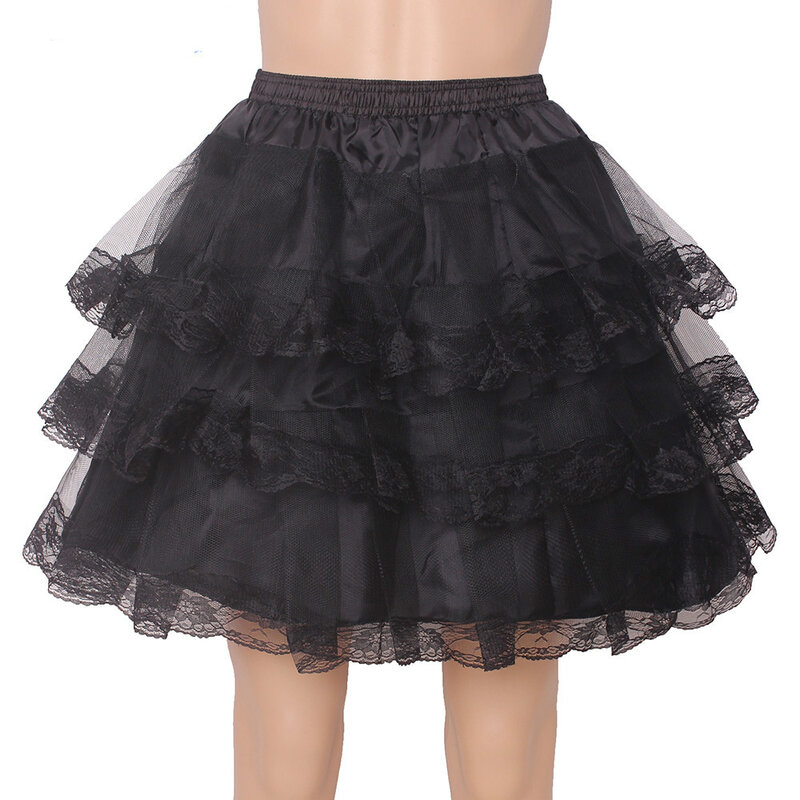 Enagua de zafiro corto Lolita, 3 capas, borde de encaje, vestido de novia crinolina blanco y negro