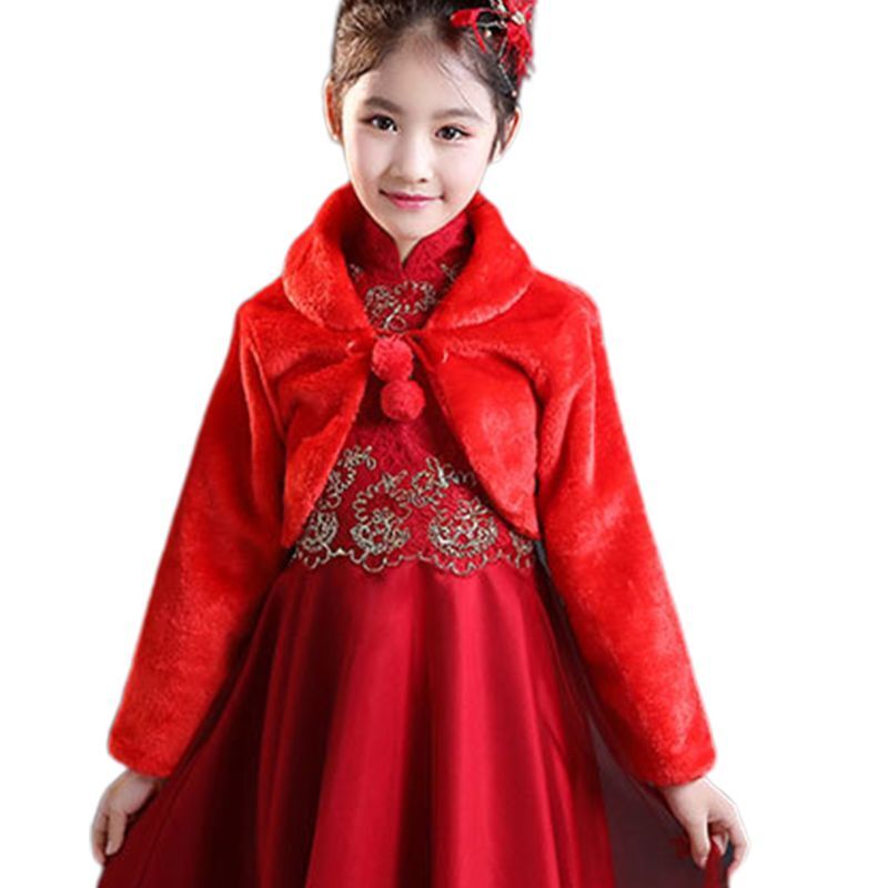 Kids Princess Thicken Plush Wrap Shawl Flower Girls Long Sleeve Capelet Shrug C R3MC