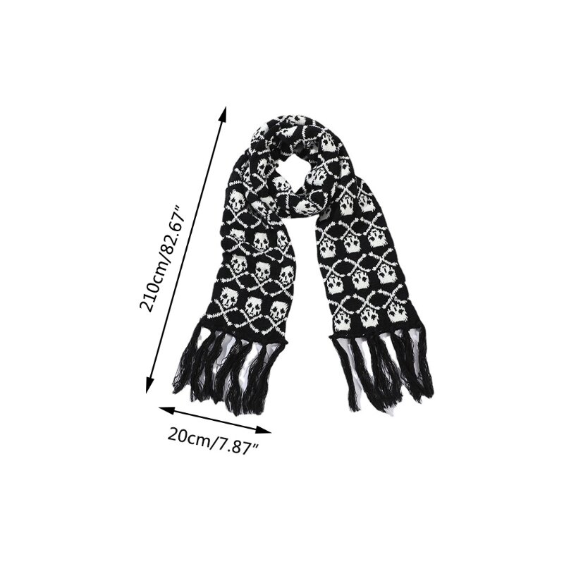 Scarf With Fringes For Men Black And White Skull Crossbones Knitted Scarf Imitation Wool Autumn Winter Stylish Skull