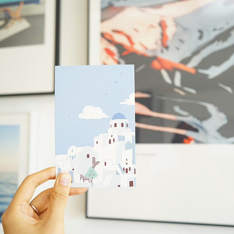 Ins vento pintura de parede pintados à mão paisagem arte decoração da parede cartão pequeno fresco viagem cartão postal conjunto