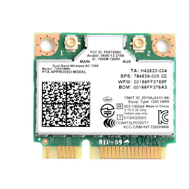 Intel WiFi Card 7260AC Wireless-AC 7260 7260HMW Dual Band 2.4G & 5Ghz 300M+867Mbps 802.11ac/a/b/g BT4.0 Half Mini PCI-E Network
