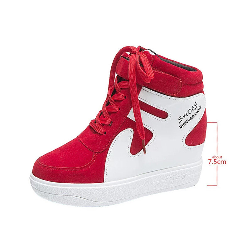 Zapatillas de deporte de plataforma alta para mujer, zapatos informales con cuña, vulcanizados, color rojo, 2023