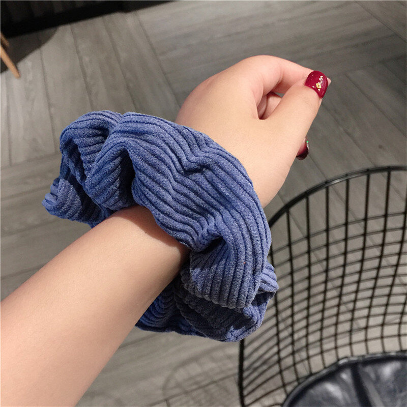Autumn and Winter Women Warm Corduroy Big Hair Scrunchies Solid Soft Vintage Hair Gums Striped Fabric Rubber Bands For Hair Bun