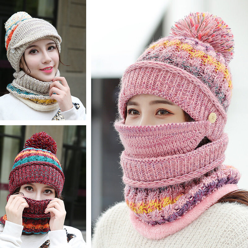 Conjunto de 2 uds. De gorro y bufanda de lana tejida para mujer, orejeras cálidas, accesorios para ciclismo, Otoño e Invierno