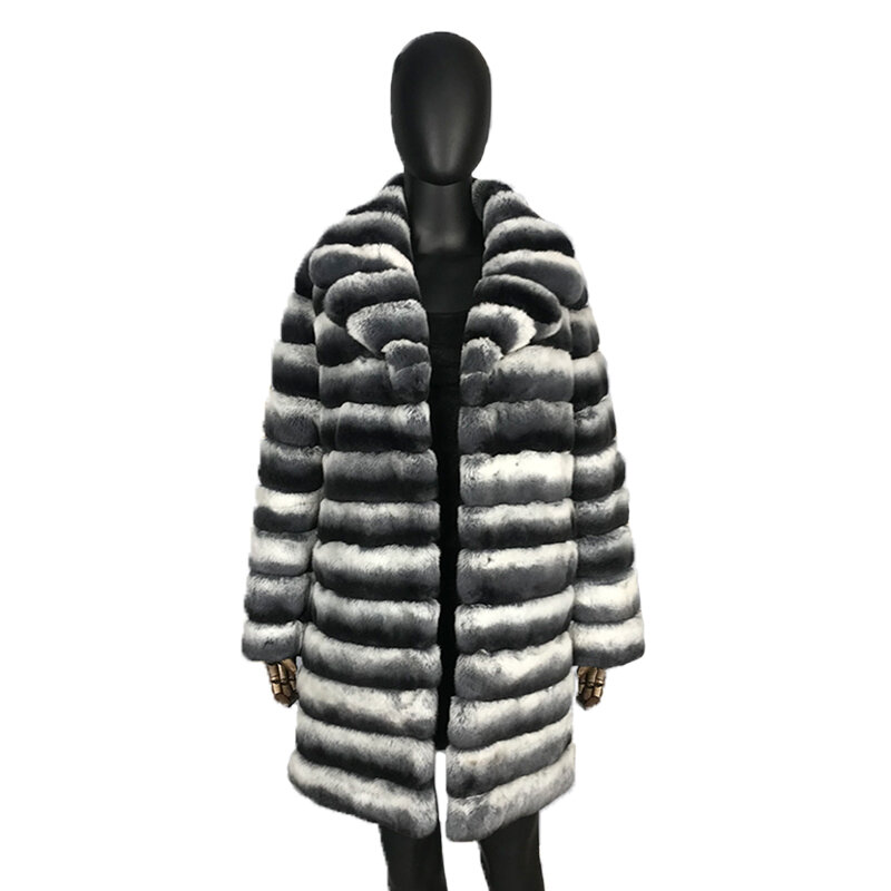 Winter Parka Jacket Real Rex Rabbit Fur Coat Fashion Warm Thicken Outwear High Quality Chinchilla Color