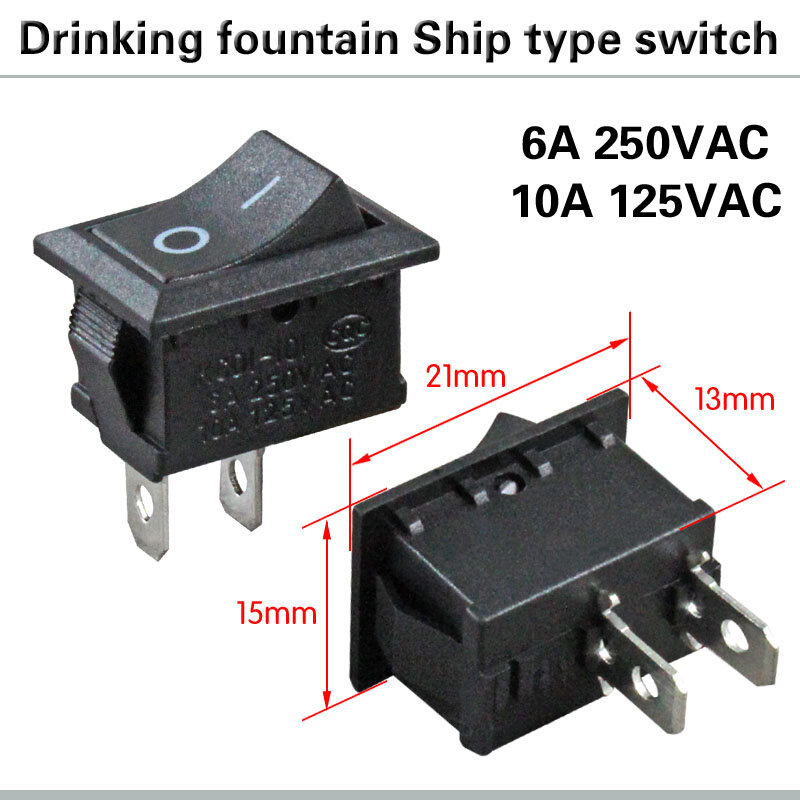 Drinking fountain switch boat type switch LCD power switch 2 feet 2 gears 250V 6A copper feet 15*21mm
