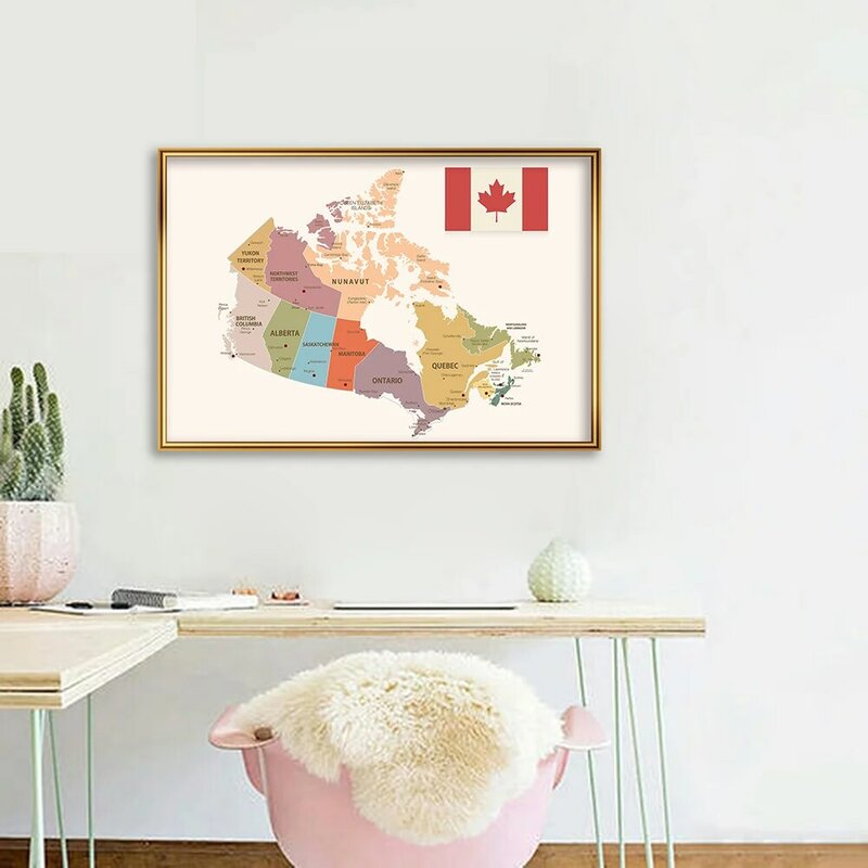 59*42cm o canadá mapa político do vintage cartaz da lona pintura da parede arte imprime material escolar sala de estar decoração casa