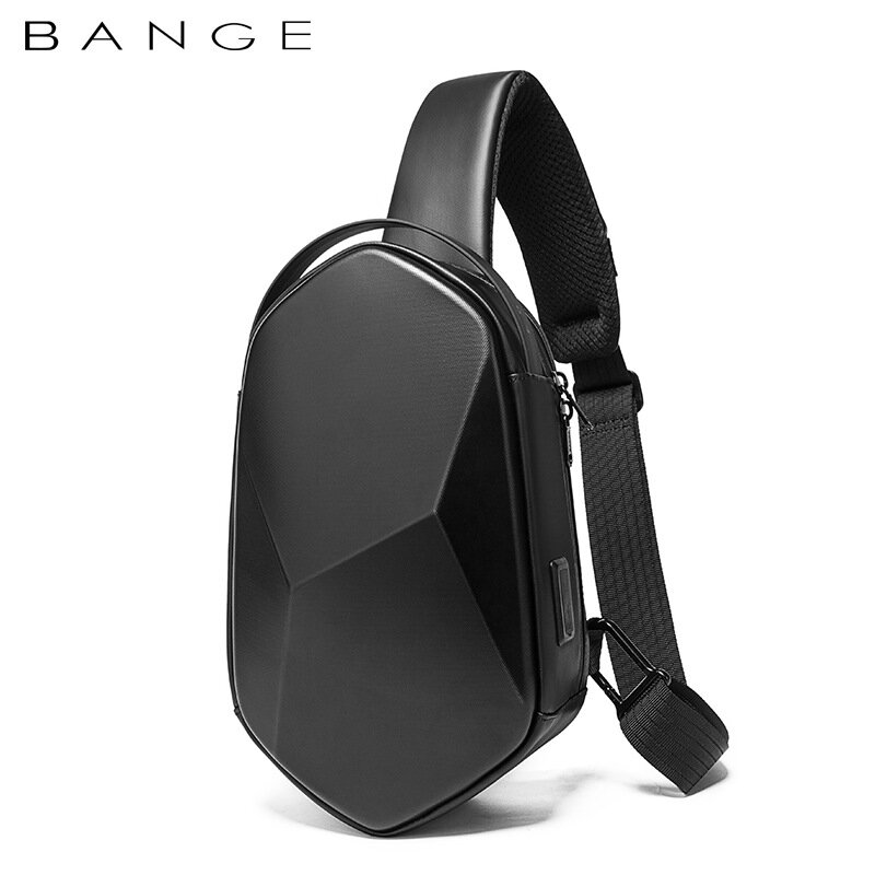 BANGE-Bolso cruzado con diseño de carcasa dura para hombre, bolsa cruzada de hombro con carga USB, resistente al agua, de pecho, para viaje corto, 3,0