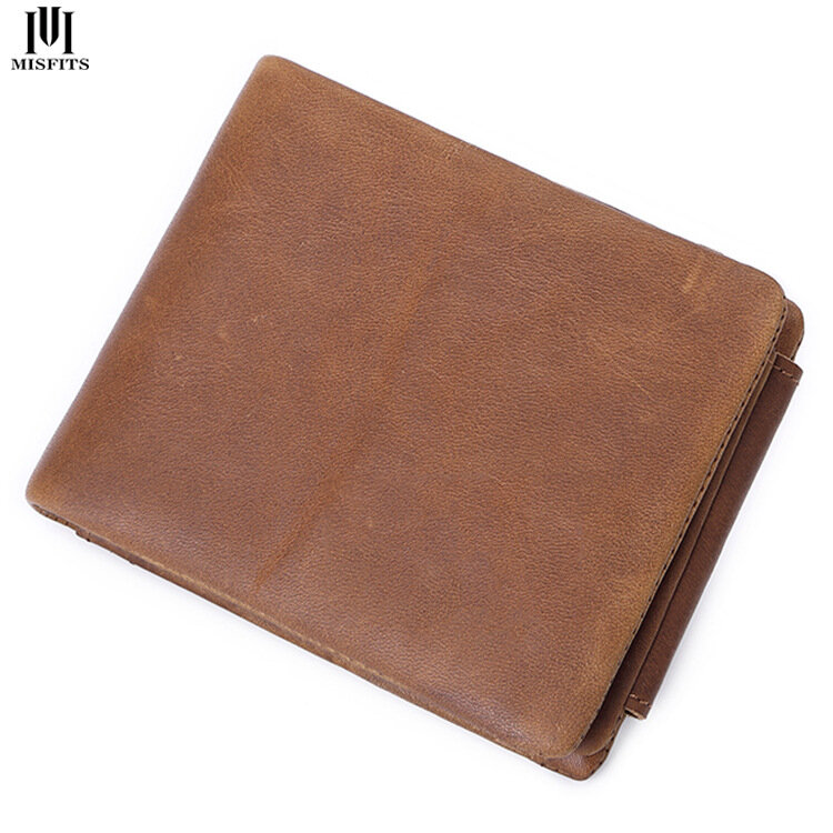 MISFITS Male Leather Wallet Men's Wallets Card Holder Genuine Leather Purse Money and Cards Bifold Wallet Small Pocket money bag