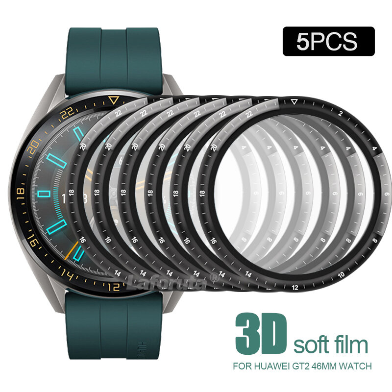 5Pcs Screen Protector ไม่กระจกสำหรับ Huawei Watch GT 2 42มม.46มม.เต็มรูปแบบ3D นุ่มป้องกันฟิล์มสมาร์ทนาฬิกาอุปกรณ์เสริม