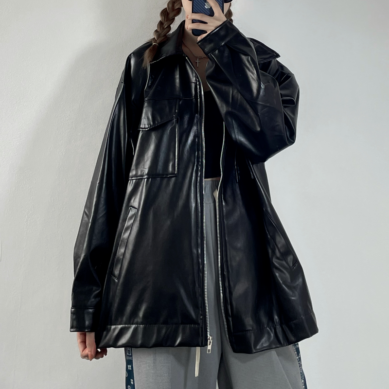 女性用ジップアップバイカージャケット,ストリートウェア,原宿y2k,カジュアル,ルーズ,韓国の冬服